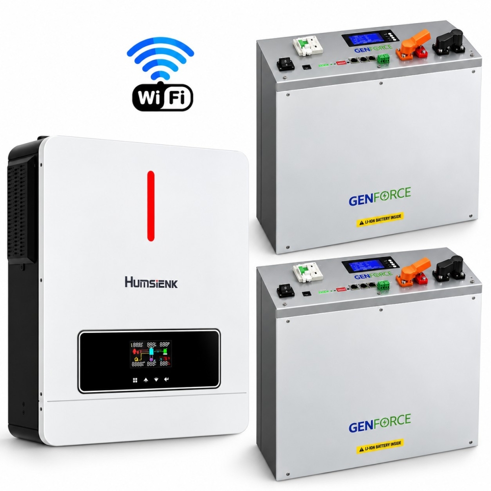 10.24 кВт LiFePO4 Комплект інвертор HUMSEINK + 2 акумулятори GENFORCE 51.2V 100Ah, з BMS, Wi-Fi та Bluetooth настінний