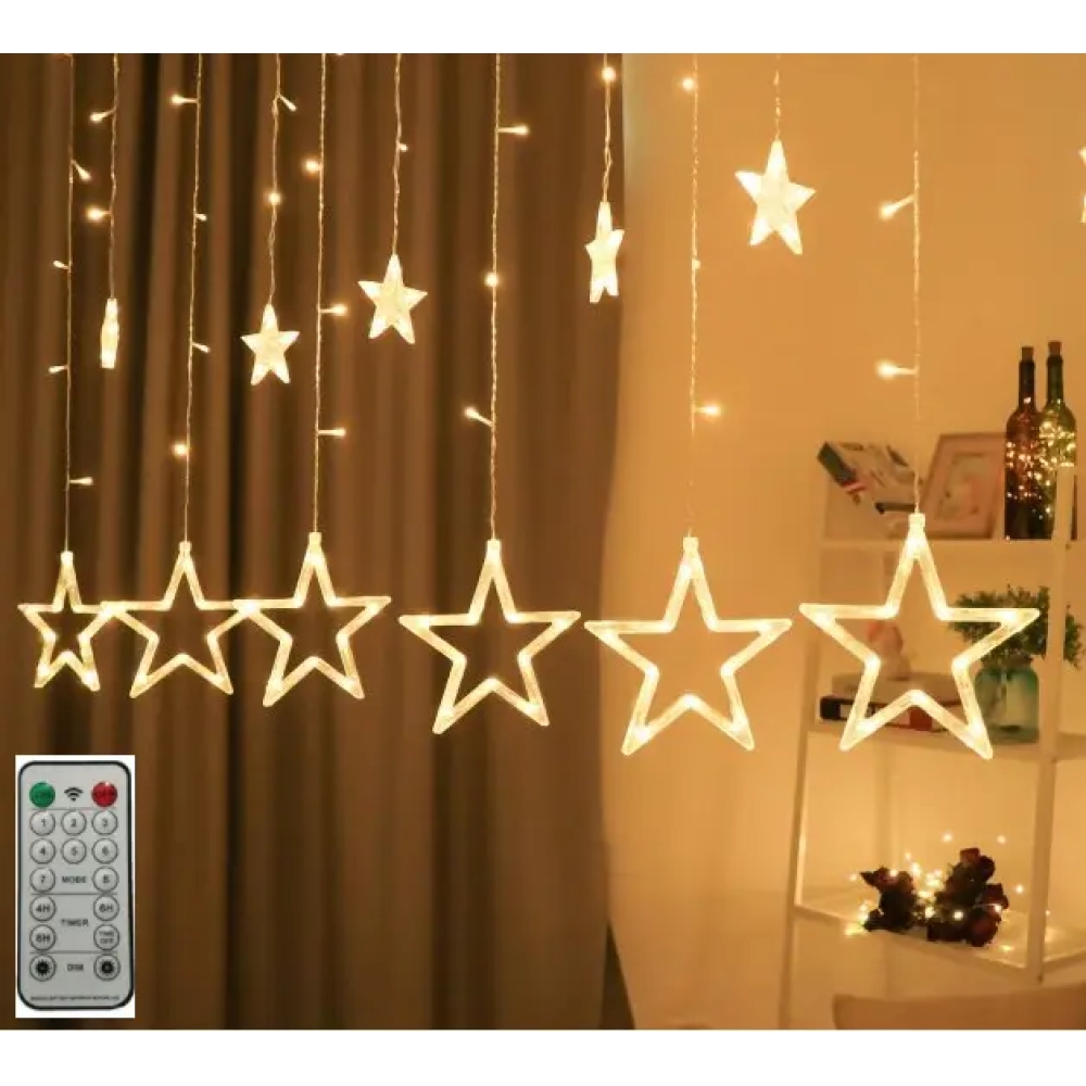 Гірлянда штора з пультом Зорепад (12 зірок) 2.5 метра 138LED 220В WARM white, 1,5м довжина кабелю