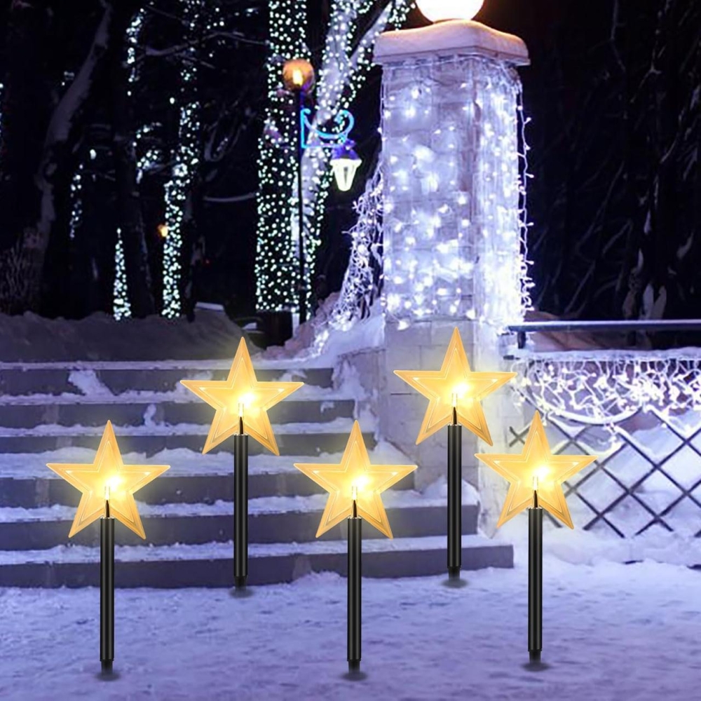 Садові світильники зі зірками 5шт. LED, таймер 6 годин, теплий білий