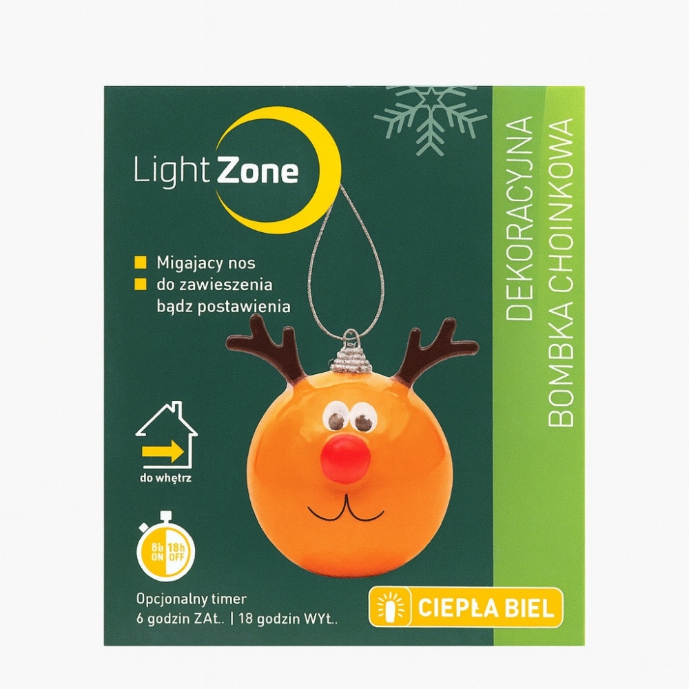 Декоративна ялинкова іграшка-куля Олень з миготливим носом Light Zone
