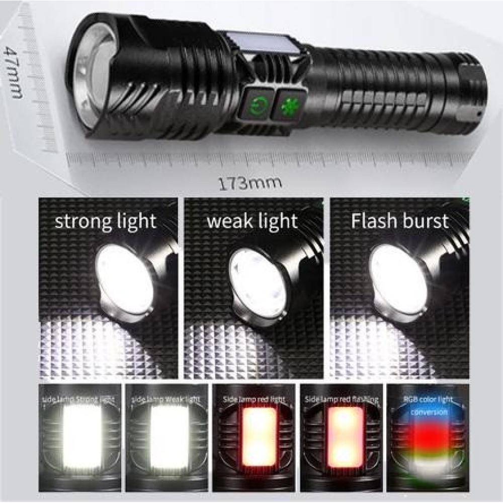 Ручний ліхтар XQ-S19-P99 (COB+RGB) zoom + PowerBank + Type-C + 26650 (5+3 режими)