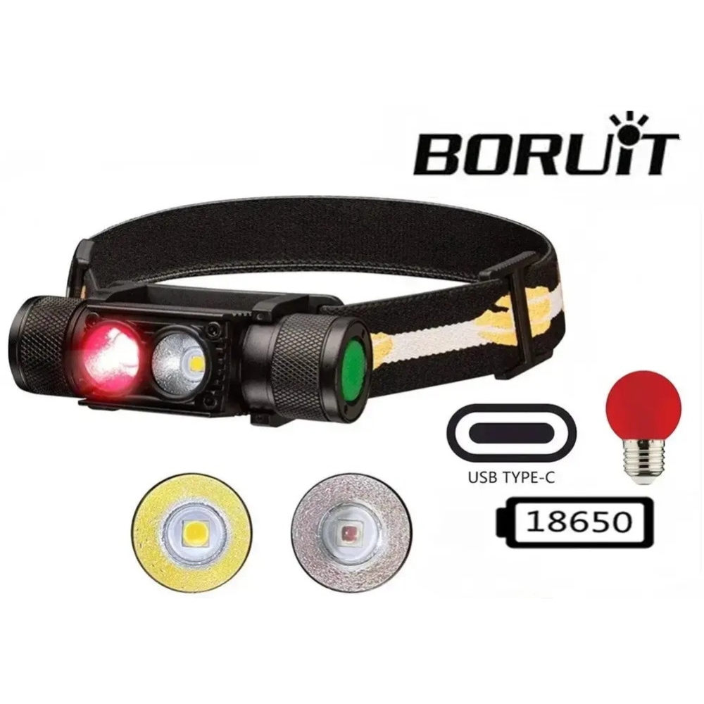 Налобний ліхтар Boruit H02B-Red (біле + червоне світло) с акумулятором 2200мАч