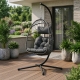 Підвісне крісло-кокон LEOBRO LB-1058 Dark Grey - до 150 кг, ротанг + сталевий каркас