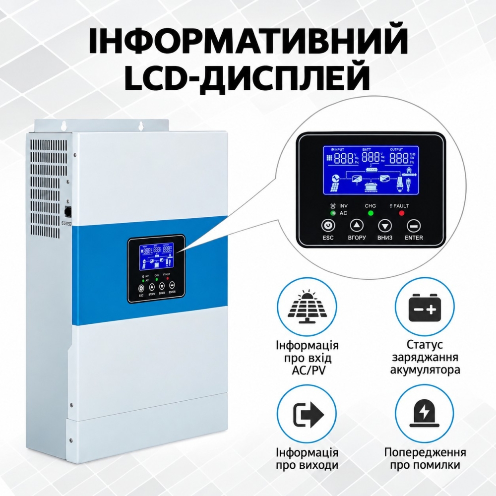 6.5 кВа LiFePO4 Felicity Solar Комплект резервного живлення: Гібридний інвертор Daxtromn SC-HFK-5500-48 + акумулятор FLA48100UG1
