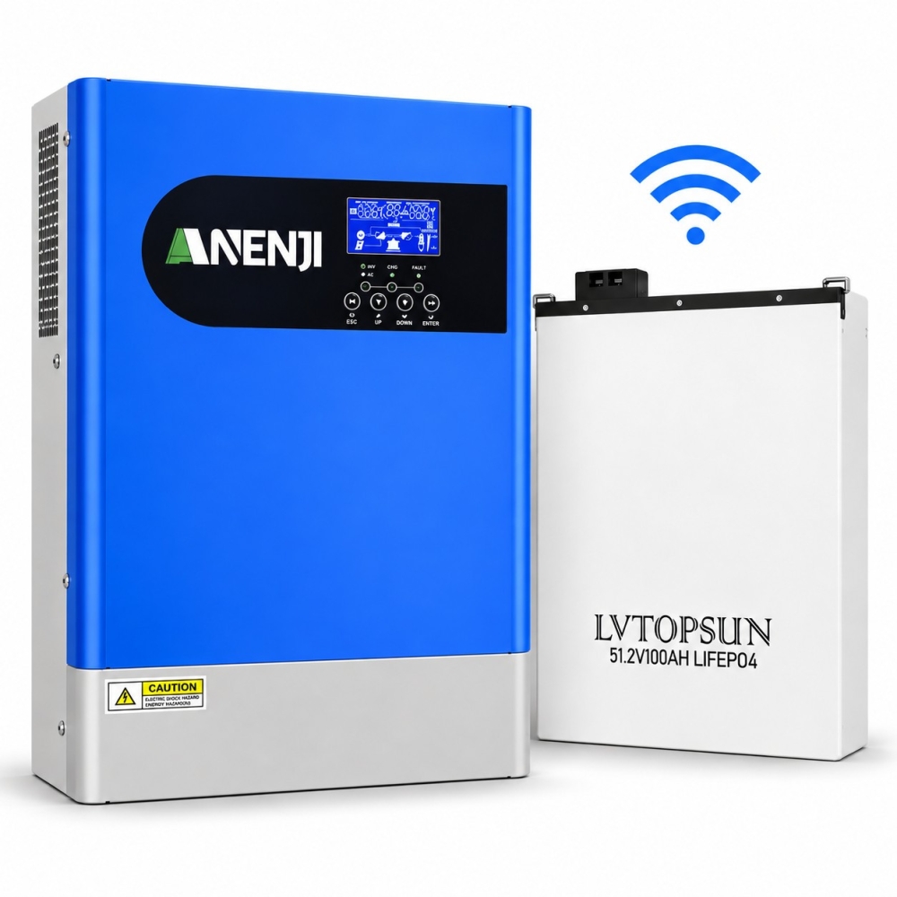 6.2 кВт LiFePO4 Комплект інвертор Anenji з Wi-Fi з паралельною функцією + акумулятор LVTOPSUN 51.2V 100Ah, BMS, настінний