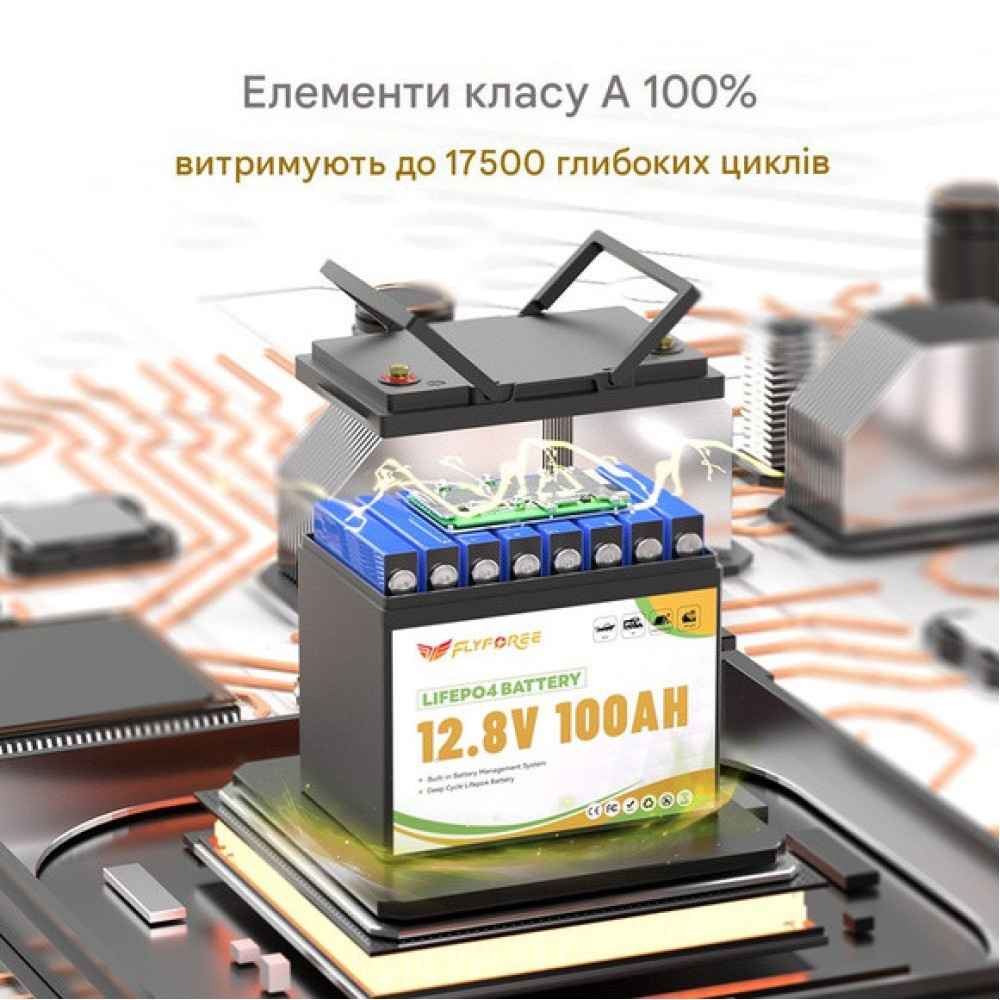 3,5 кВт LiFePO4 Комплект резервного живлення Інвертор Daxtromn + 2 акумулятора 12V 100Ah FLYFOREE, Smart BMS та Bluetooth APP