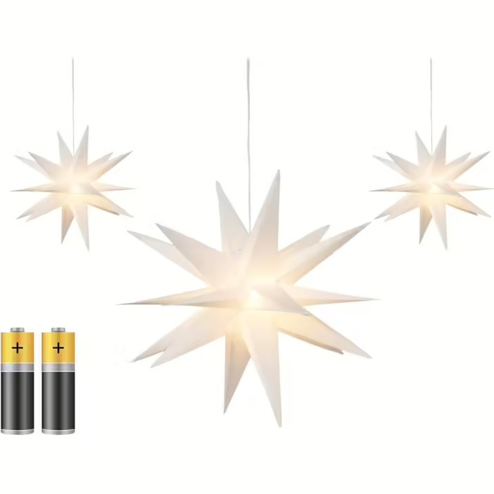 Декоративні LED-зірки з голографічним ефектом 3D LightZone на батарейках (діаметр 34 см) Білі