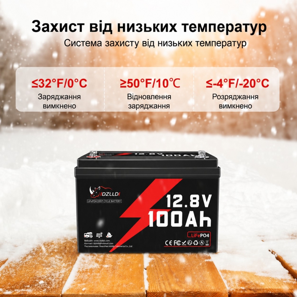 LiFePO4 12V 100 Ah Акумулятор Idzlldi BMS, для для резервного живлення будинку, квартири