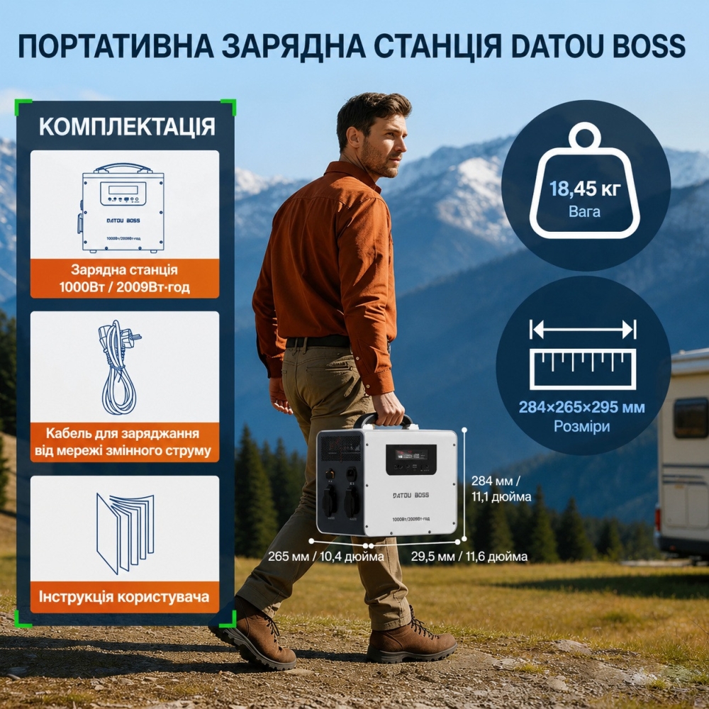 LiFePo4 2009 Вт*г Зарядна станція Datouboss портативна з низьким рівнем шуму
