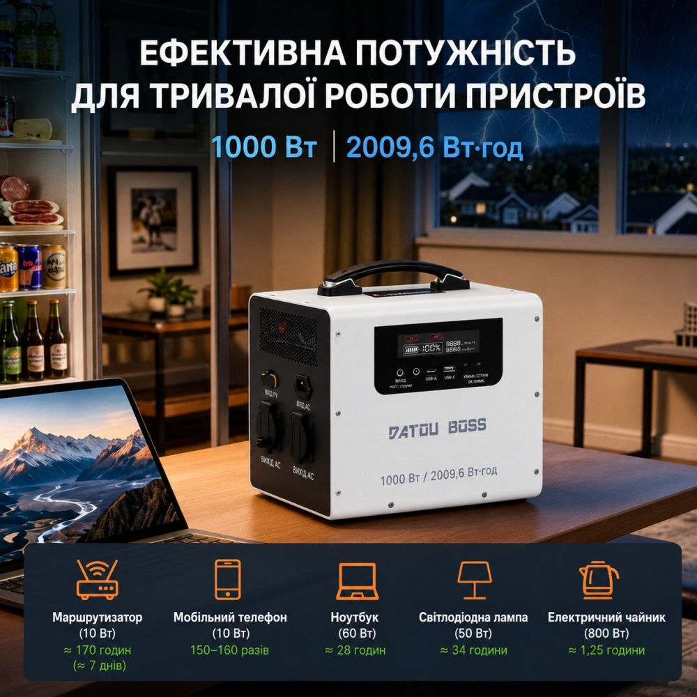 LiFePo4 2009 Вт*г Зарядна станція Datouboss портативна з низьким рівнем шуму