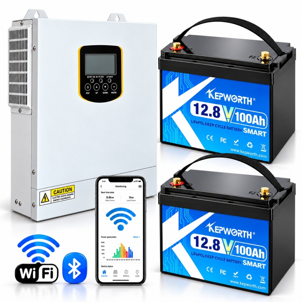 3,5 кВт LiFePO4 Комплект резервного живлення Інвертор Daxtromn + 2 акумулятора 12V 100Ah Kepworth Mini, Bluetooth APP