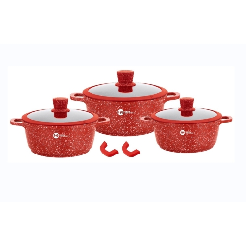 Набір круглих каструль з кришками Higher Kitchen HK-325 з антипригарним покриттям.