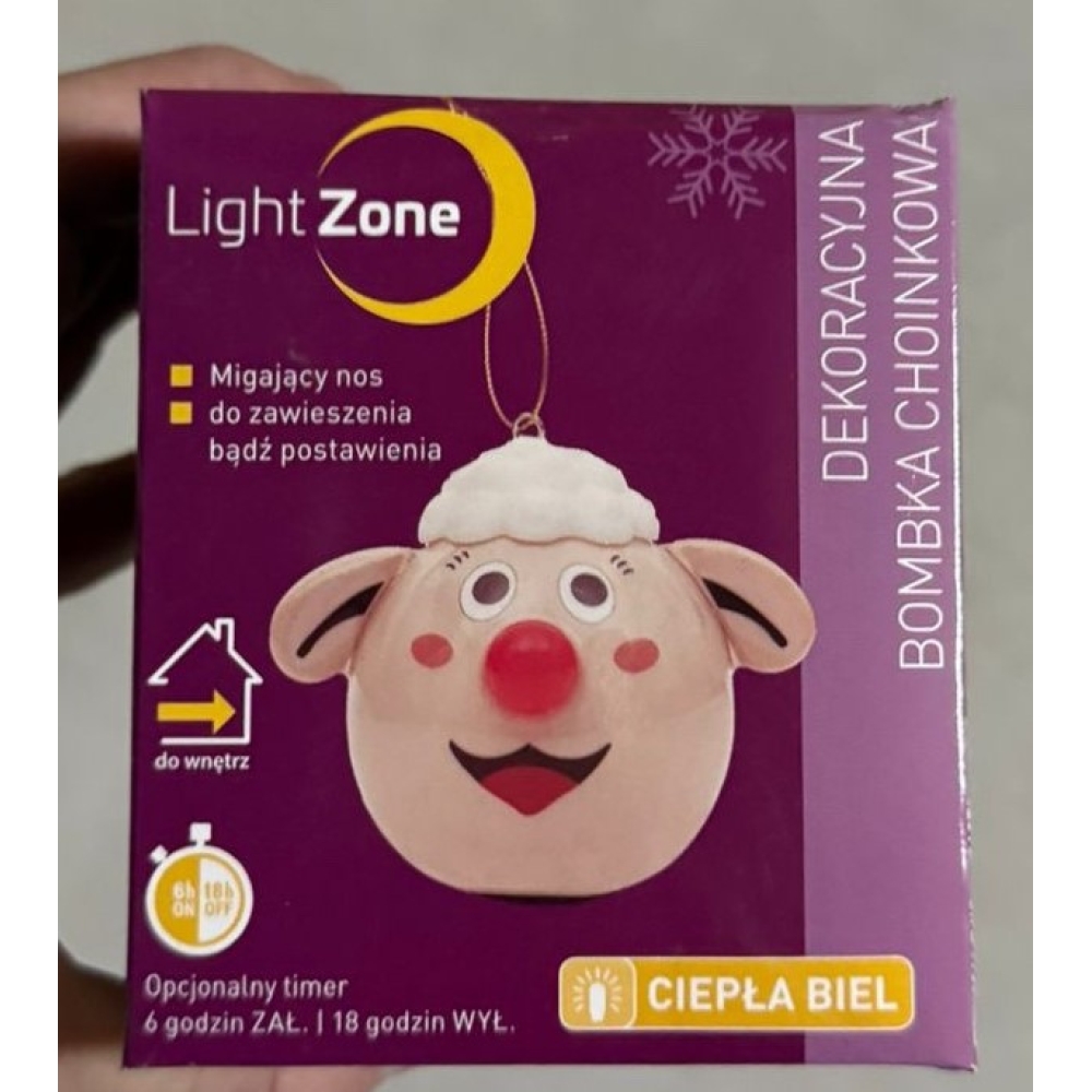 Декоративна ялинкова іграшка-куля Вівця з миготливим носом Light Zone