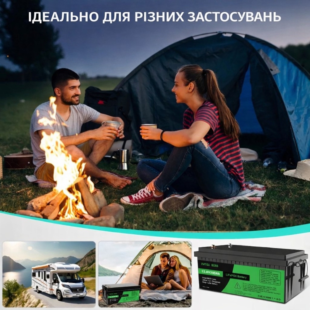 LiFePO4 12V 200Ah акумулятор Datouboss літій-залізо-фосфатний для систем безперебійного живлення будинку