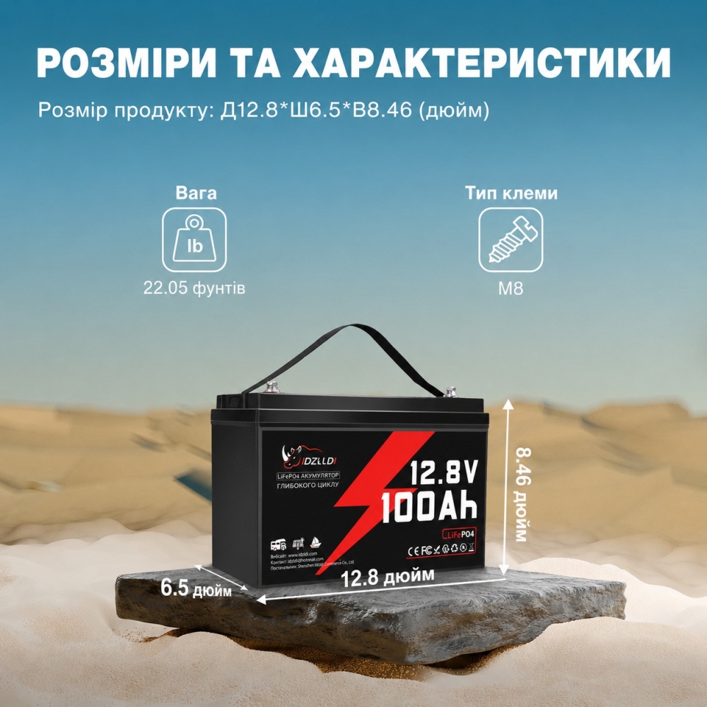 1,28 кВт LiFePO4 Комплект резервного живлення Інвертор Daxtromn + акумулятор Idzlldi 12V 100Ah з BMS для будинку, квартири