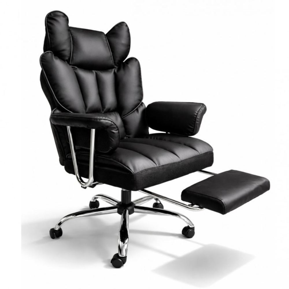 Офісне крісло Relax Pro до 150 кг з підставкою для ніг, широким сидінням, подвійним наповнювачем KO50CZ чорне комп'ютерне крісло