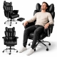 Офісне крісло Relax Pro до 150 кг з підставкою для ніг, широким сидінням, подвійним наповнювачем KO50CZ чорне комп'ютерне крісло