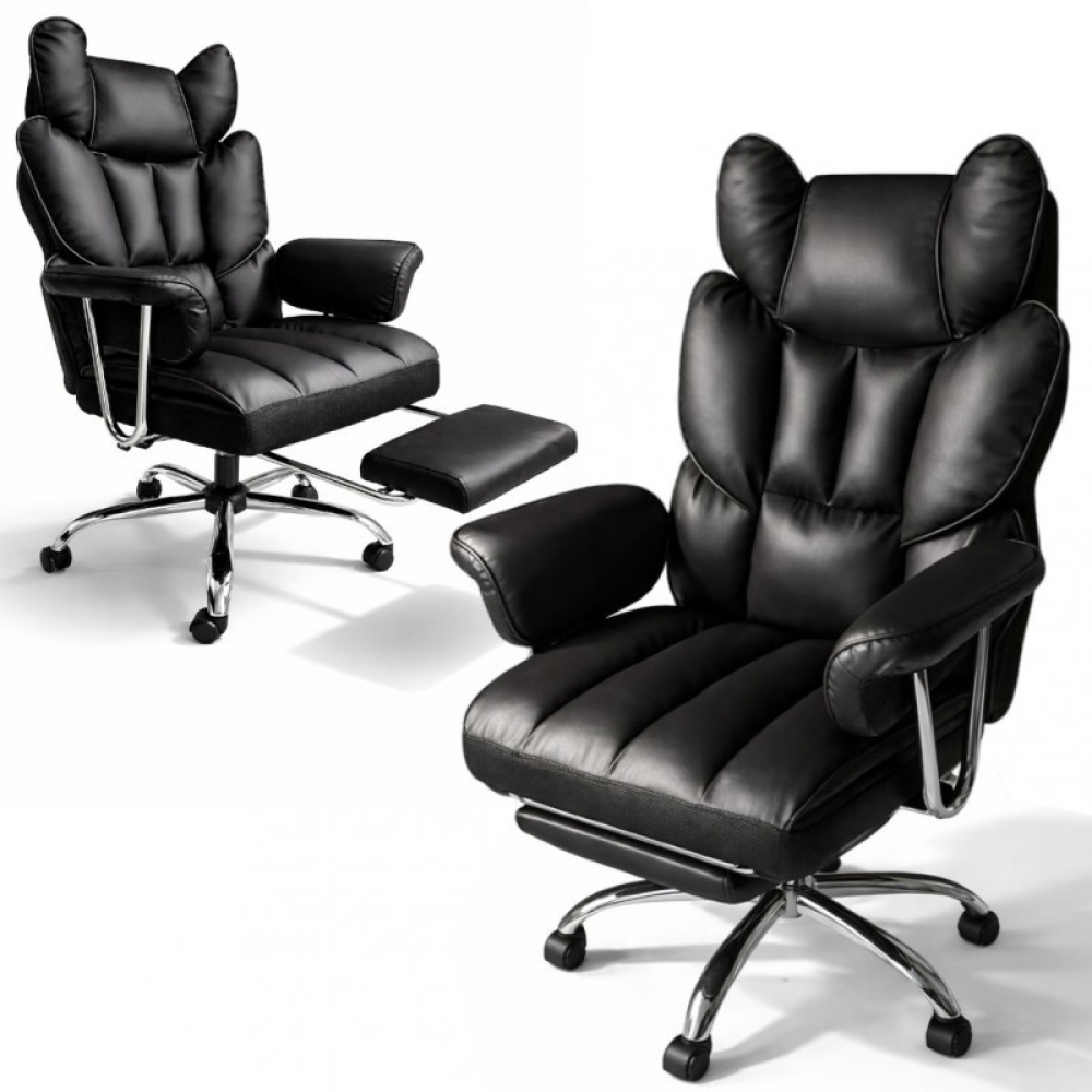 Офісне крісло Relax Pro до 150 кг з підставкою для ніг, широким сидінням, подвійним наповнювачем KO50CZ чорне комп'ютерне крісло