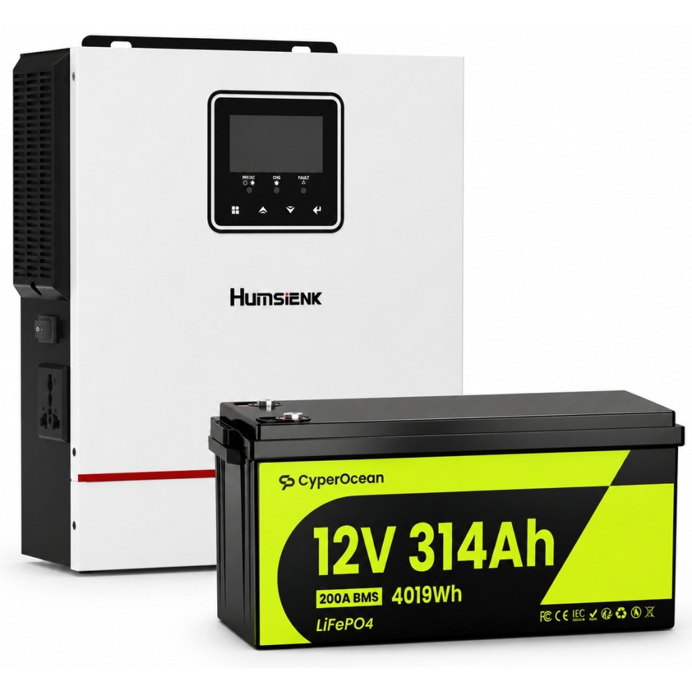 4 кВт*год LiFePO4 Комплект резервного живлення інвертор Humsienk 1 кВт + 12V/314Ah акумулятор CyperOcean