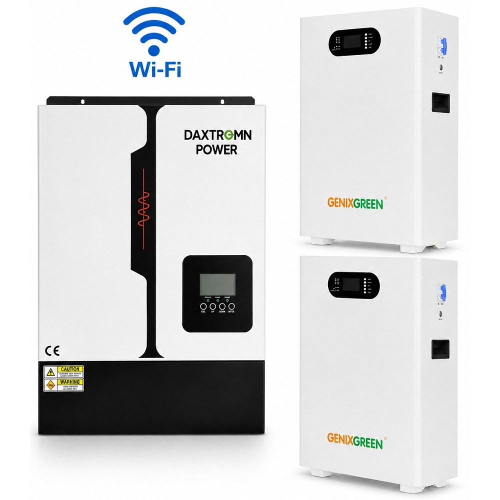 11 кВт LiFePO4 Комплект Гібридний сонячний інвертор Daxtromn Power Wi-Fi+2 акумулятора 51,2V Genix Green резервного живлення