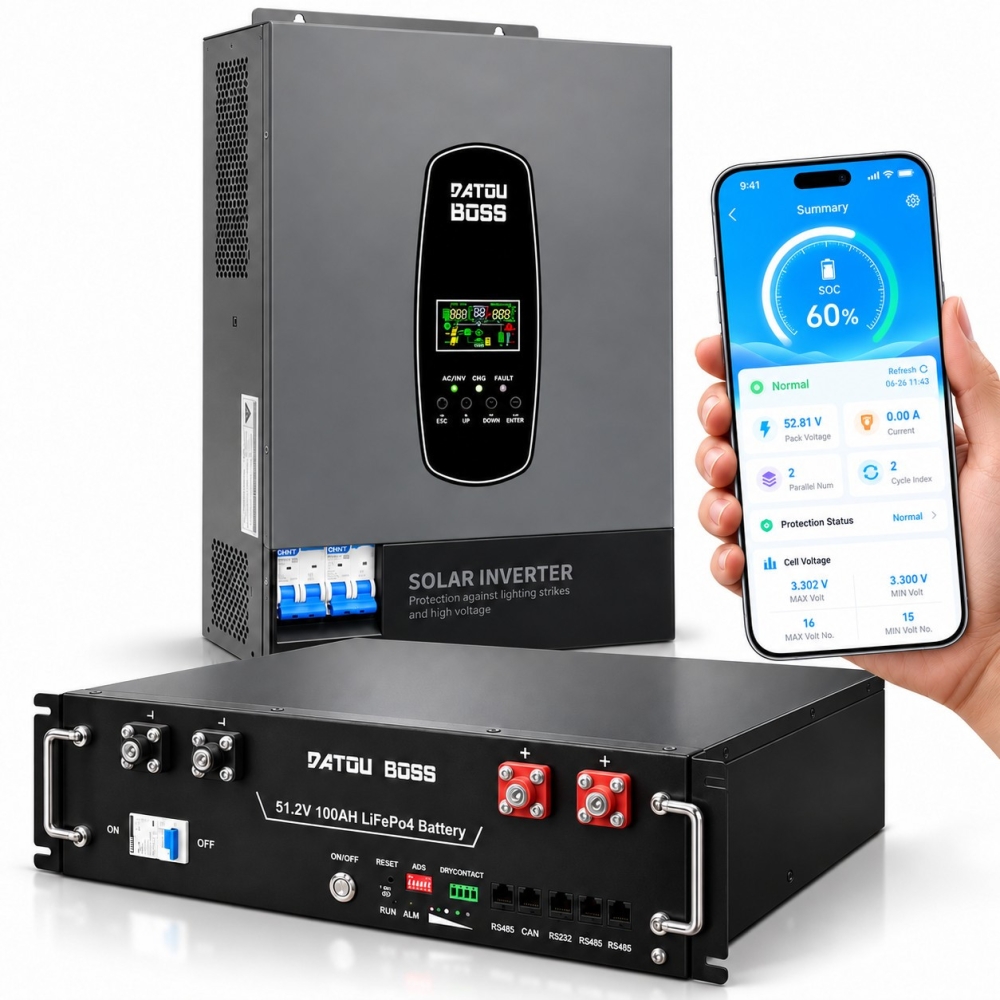 6,2 кВт*год Комплект резервного живлення Інвертор Datouboss DT4862L + акумулятором 5,12 кВт·год, DT-3U-Z, з BMS для будинку, офісу