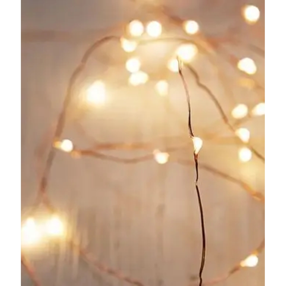 Гірлянда крапля роси мідний провід 2м 20 LED (на 2 батарейки) Warm White