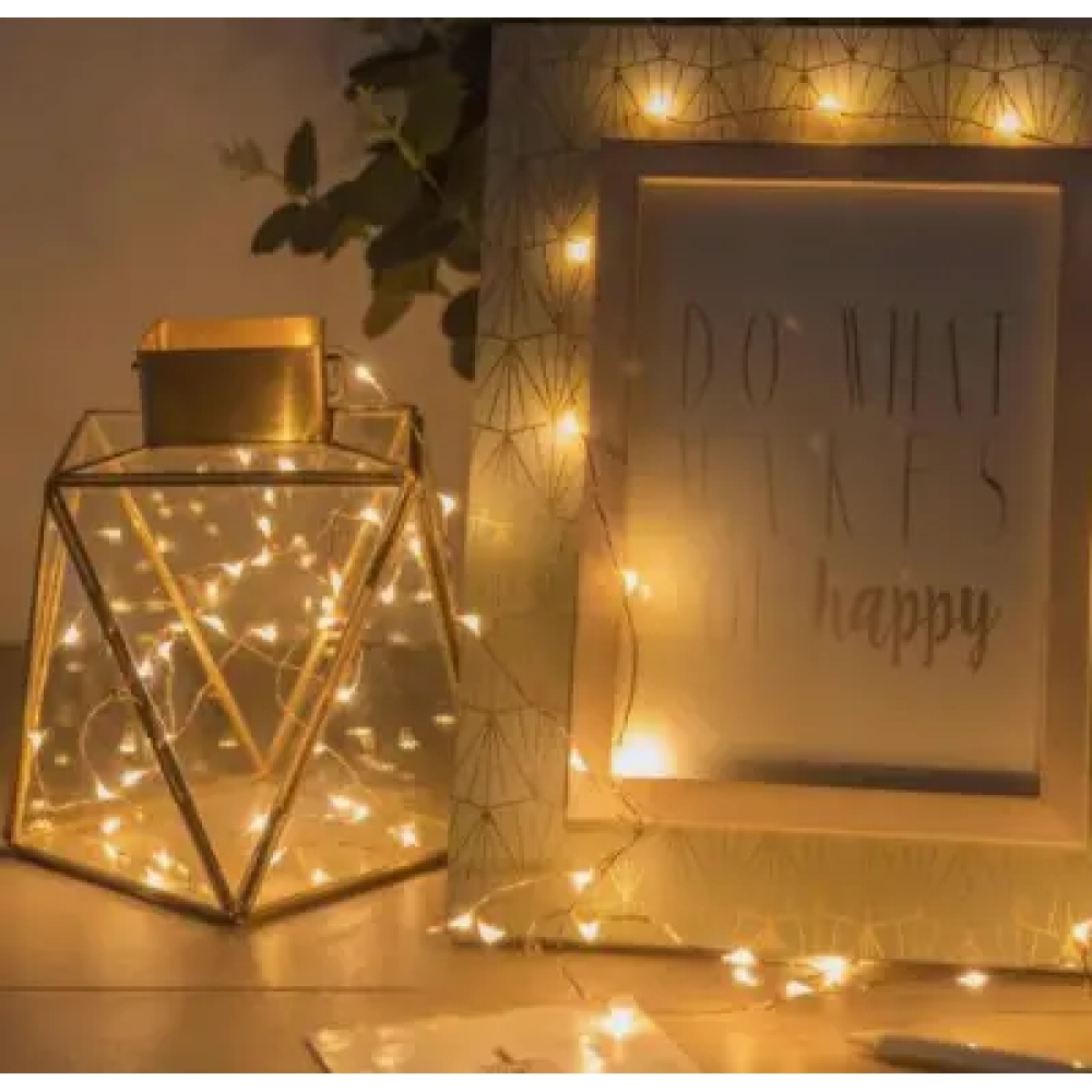 Гірлянда крапля роси мідний провід 2м 20 LED (на 2 батарейки) Warm White