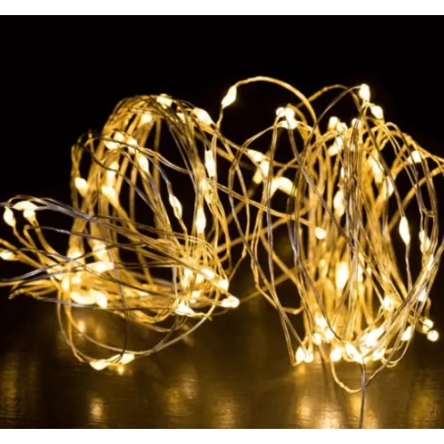 Гірлянда крапля роси мідний провід 2м 20 LED (на 2 батарейки) Warm White