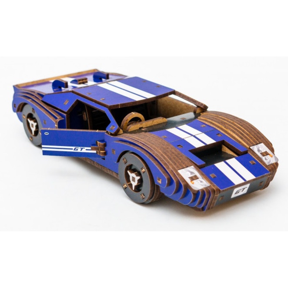 Дерев’яний 3D конструктор «Fast car Gt» синій