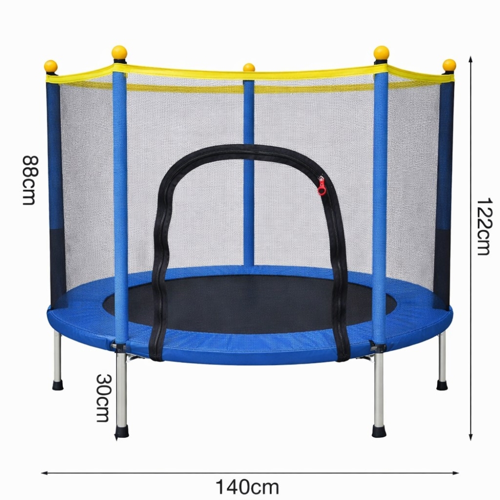 Батут дитячий 140 см Fitonix із захисною сіткою + 6 опорних ніжок Blue