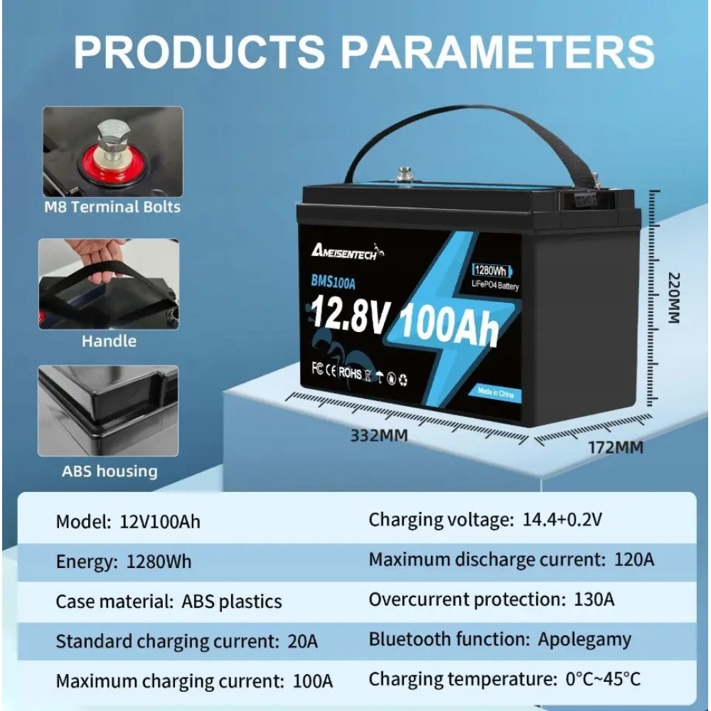 3 кВт LiFePO4 Комплект резервного живлення Інвертор Ameisentech+ 2 акумулятора 12V 100Ah Ameisentech для квартири, будинку