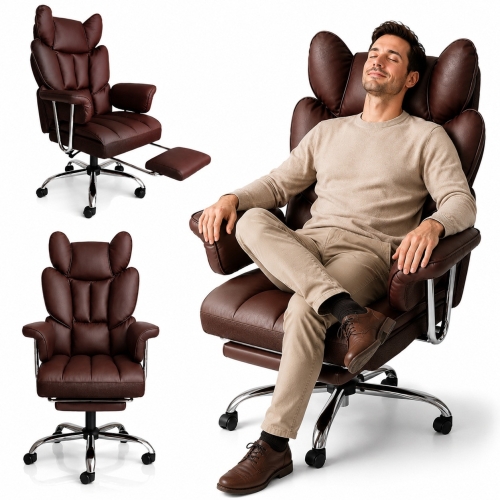 Офісне крісло Relax Pro до 150 кг з підставкою для ніг, широким сидінням, подвійним наповнювачем KO50CZ коричневе комп'ютерне