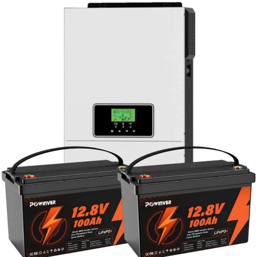 3.2 кВа LiFePO4 Комплект резервного живлення інвертор Daxtromn + 2 акумулятора Powinver 12V 100Ah, BMS для квартири, будинку