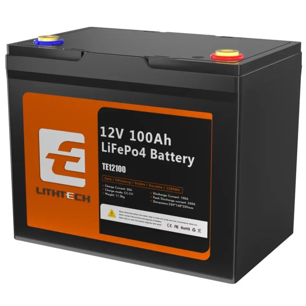 LiFePO4 12V 100Ah Акумулятор Lithtech з Bluetooth 1280Wh, 100A, BMS