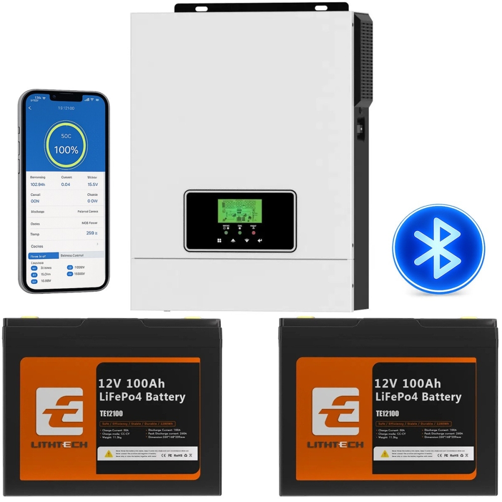 3.2 кВа LiFePO4 Комплект резервного живлення інвертор Daxtromn + 2 акумулятора Lithtech 12V 100Ah з Bluetooth, BMS