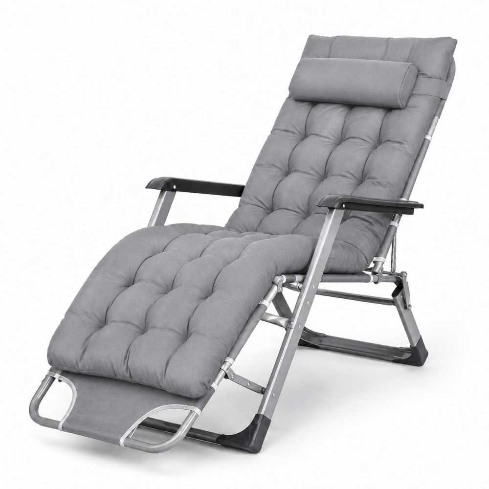 Садове пляжне крісло Ideal Garden з матрацом та подушкою, до 90 кг, сірий, шезлонг для саду та тераси