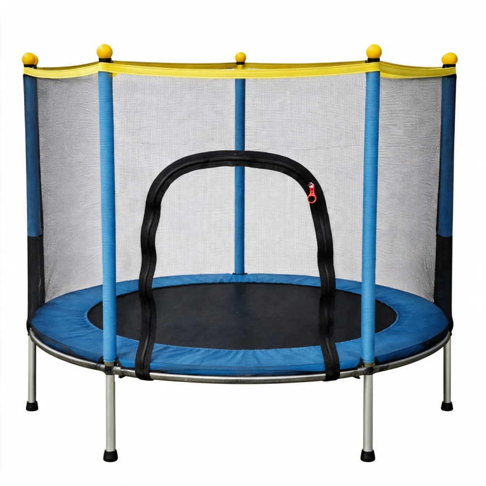 Батут дитячий 140 см Fitonix із захисною сіткою + 6 опорних ніжок Blue