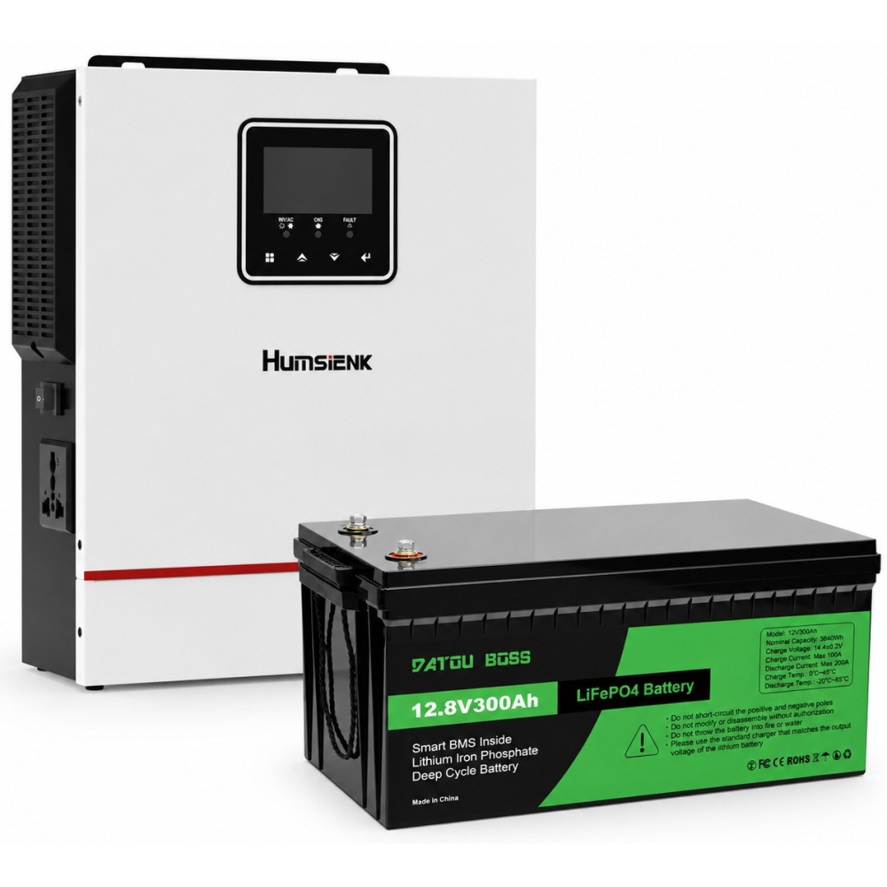 3,8 кВт*год LiFePO4 Комплект резервного живлення інвертор Humsienk 1 кВт + 12V/300Ah акумулятор Datouboss