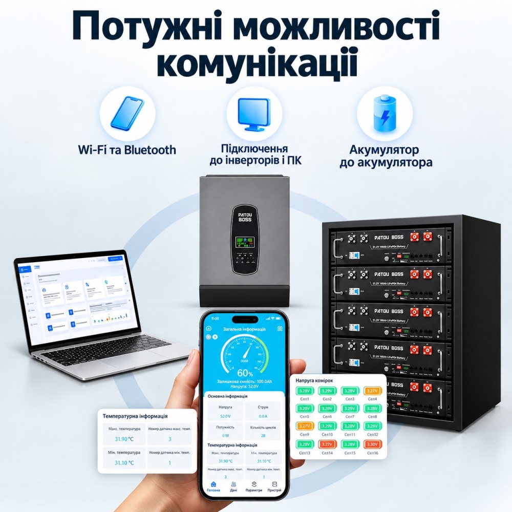 LiFePO4 51,2V 100Ah Акумулятор DatouBoss DT-3U-Z48100, BMS, з Bluetoooth для систем резервного живлення
