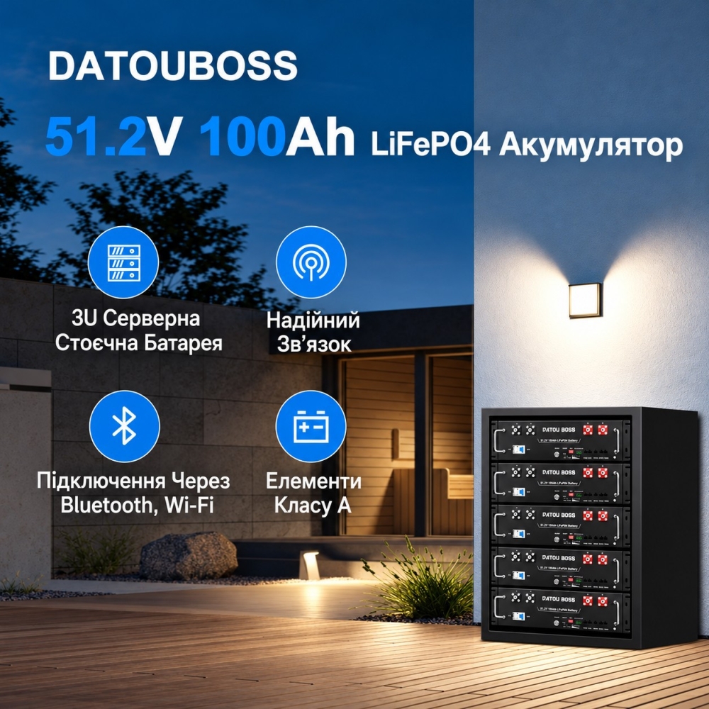 LiFePO4 51,2V 100Ah Акумулятор DatouBoss DT-3U-Z48100, BMS, з Bluetoooth для систем резервного живлення