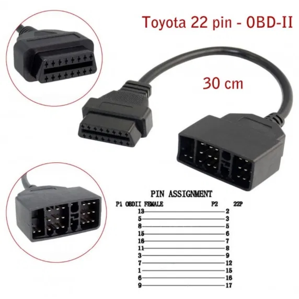 Перехідник для сканера Toyota Тойота 22 Pin -> OBD 2 ELM327 адаптер