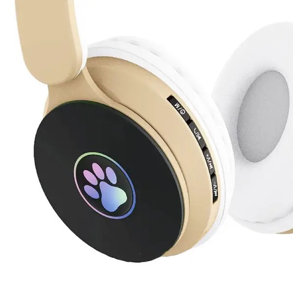 Бездротові навушники Bluetooth з вушками з підсвічуванням ST-77M бежеві