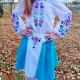 Дитячий вишитий комплект бузковий, бірюзовий Квітка блуза та спідниця для дівчинки