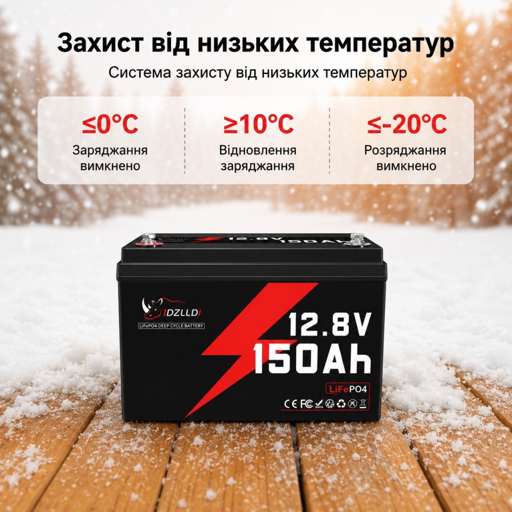 LiFePO4 12V 150 Ah Акумулятор Idzlldi BMS, для для резервного живлення будинку, квартири