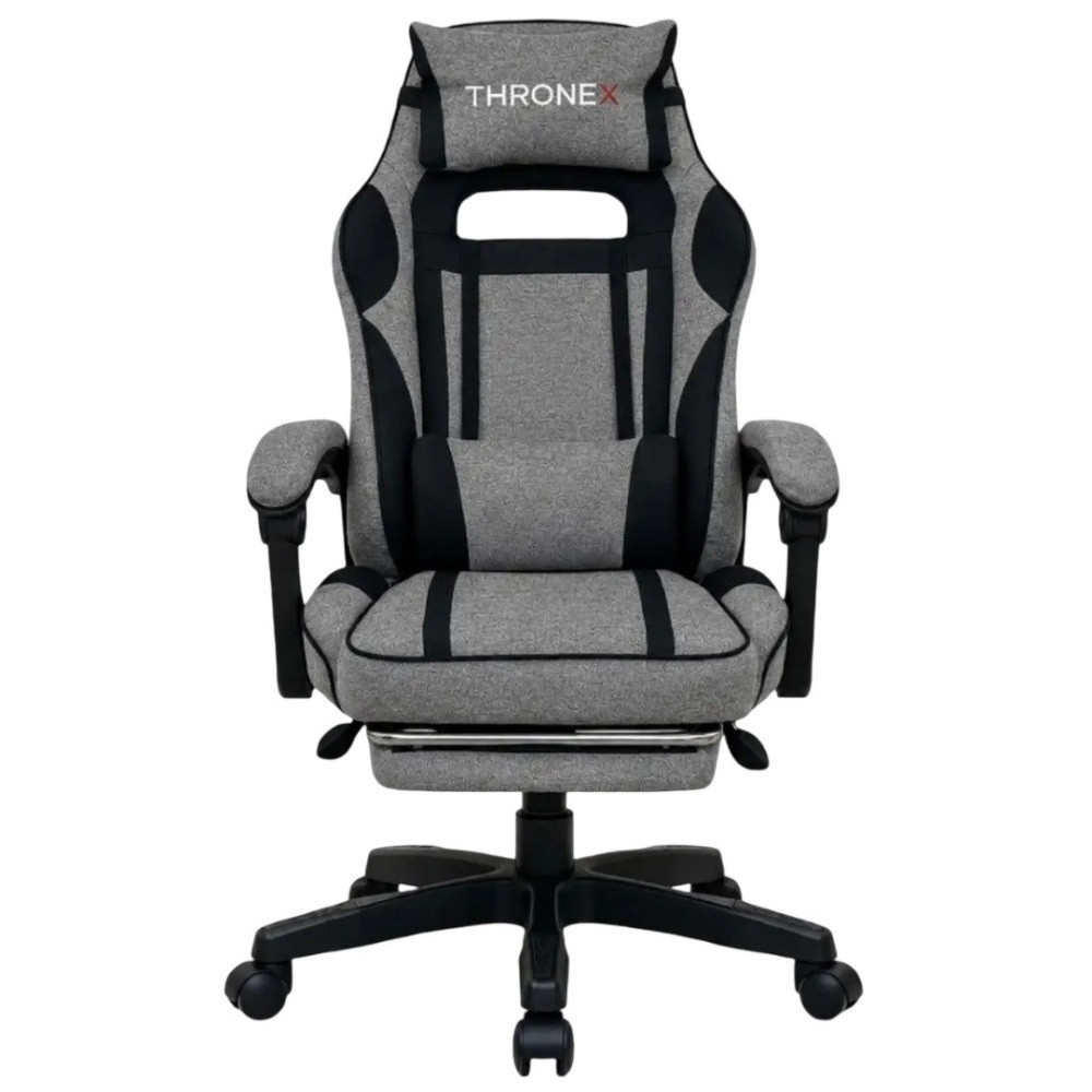 Комплект ThroneX Gaming Set: геймерське крісло з тканини темно-сіре та комп'ютерний стіл з червоними вставками (linen 008)