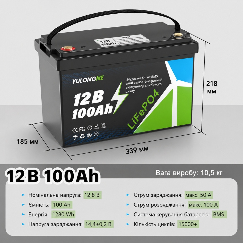 1 кВт LiFePO4 Комплект резервного живлення інвертор Daxtromn + акумулятор Yulongne 12V 100Ah для квартири, будинку