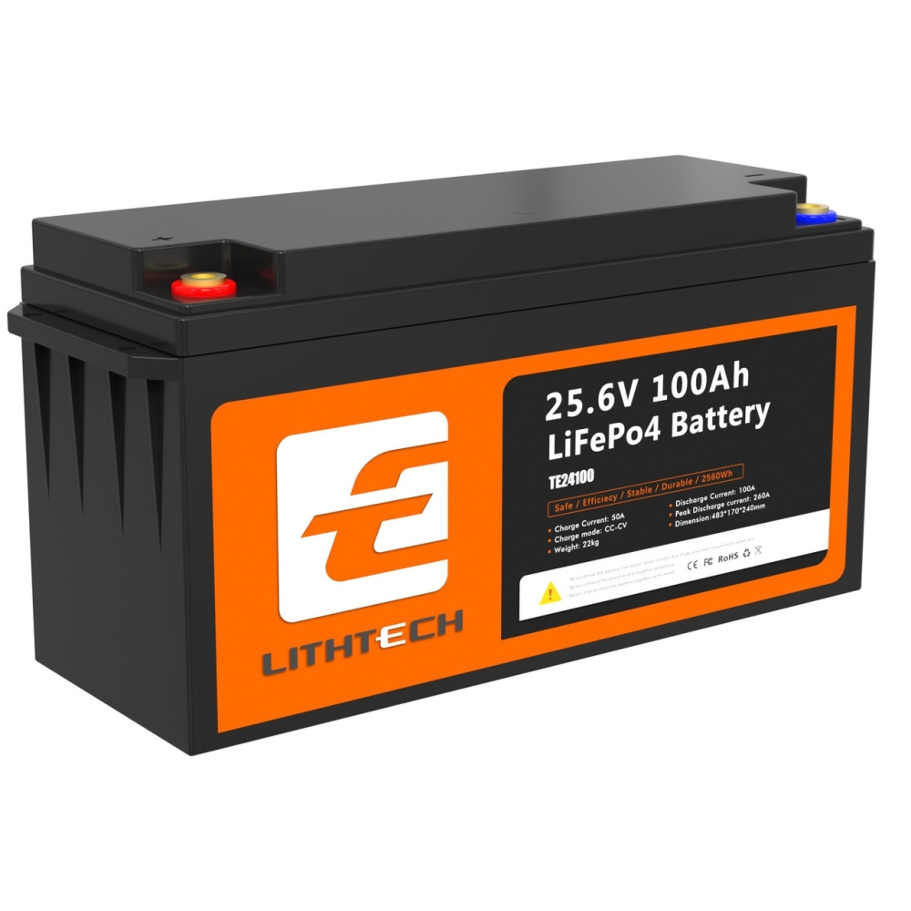 LiFePO4 24V 100Ah Акумулятор Lithtech з Bluetooth 2560Wh, 100A, BMS