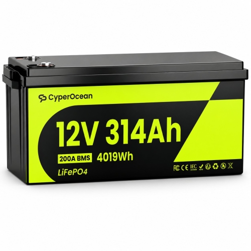 LiFePO4 12V/314Ah Акумулятор CyperOcean з BMS 200 А для систем резервного живлення