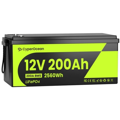 LiFePO4 12V/200Ah Акумулятор CyperOcean з BMS 200 А для систем резервного живлення