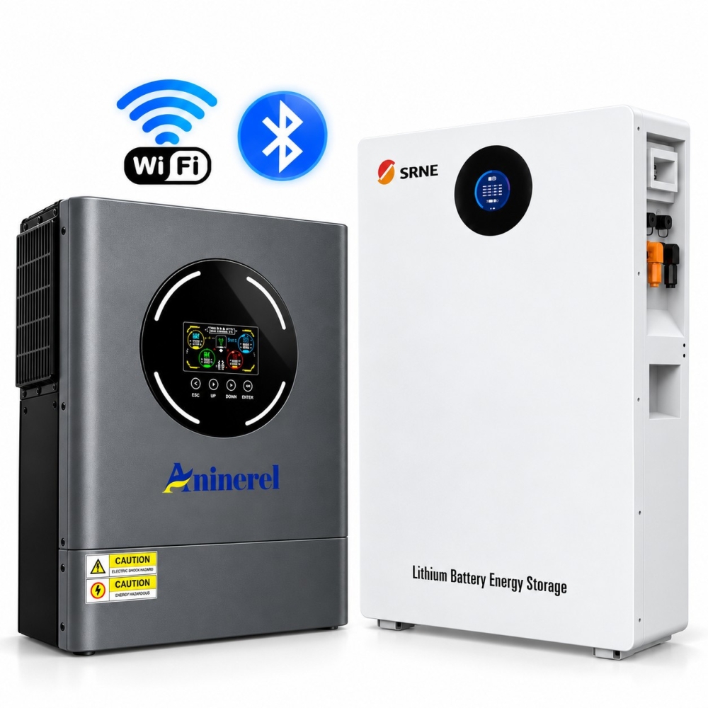 11 кВт LiFePO4 Комплект інвертор Aninerel, Wi-Fi Produced by Anenji + акумулятор SRNE настінний з LCD-дисплеєм та Bluetooth